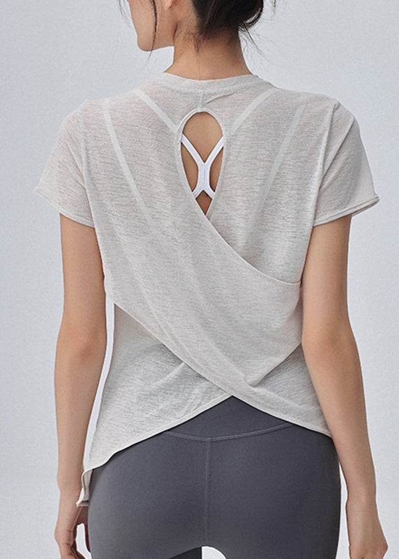 Short Yoga Hollow White Out Simple Sleeve Top