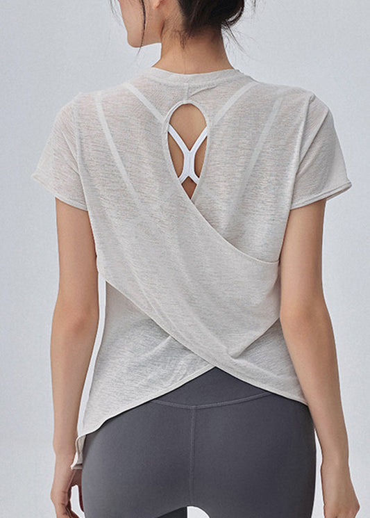 Short Yoga Hollow White Out Simple Sleeve Top