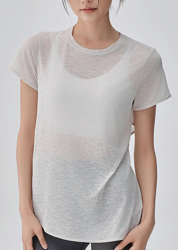 Short Yoga Hollow White Out Simple Sleeve Top