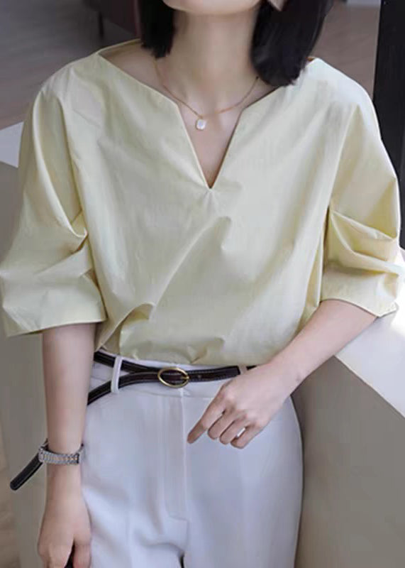 Half Neck Cotton V Solid Simple Sleeve White Shirt