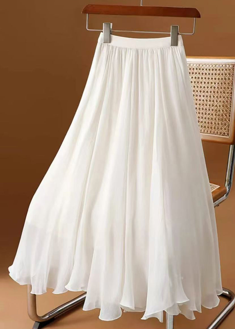 Solid Chiffon Wrinkled Skirt White Summer Simple
