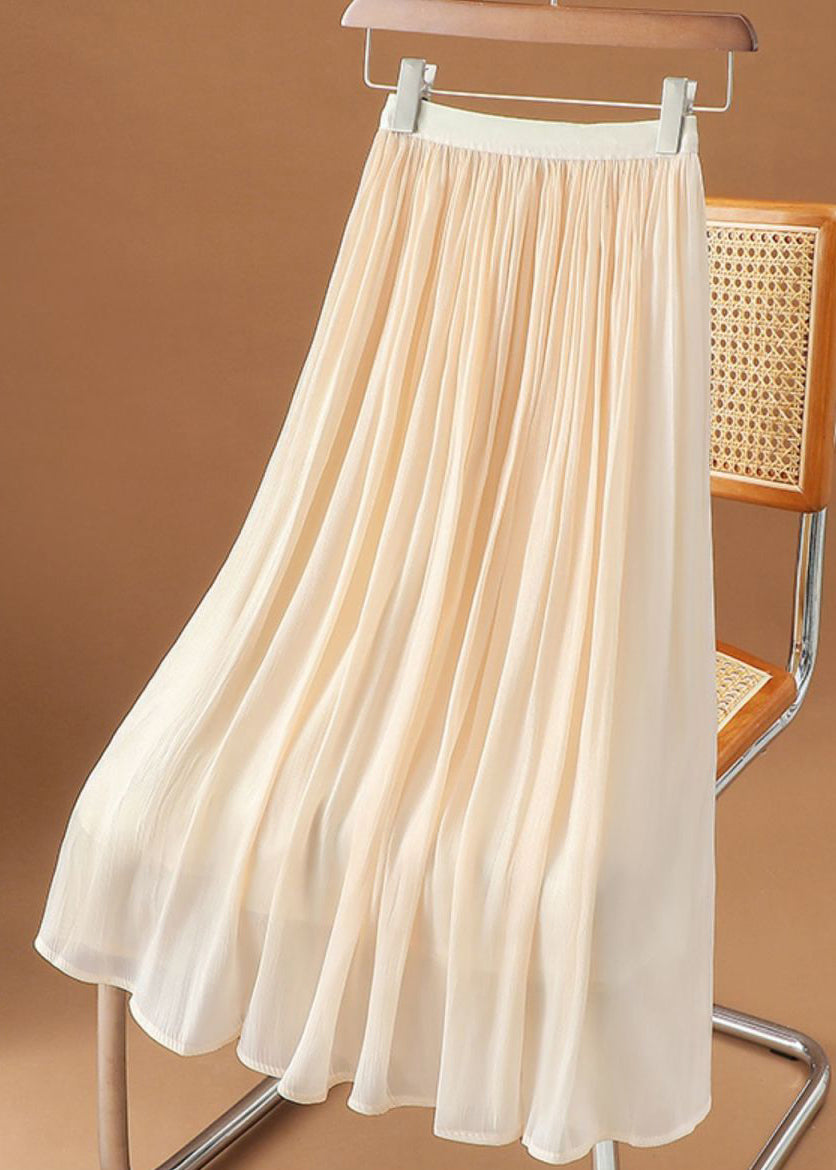 Solid Chiffon Wrinkled Skirt White Summer Simple