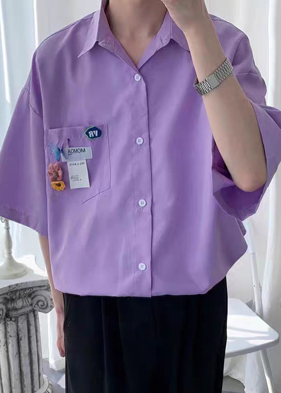 Simple Half Men Button Yellow Pockets Cotton Shirts Sleeve