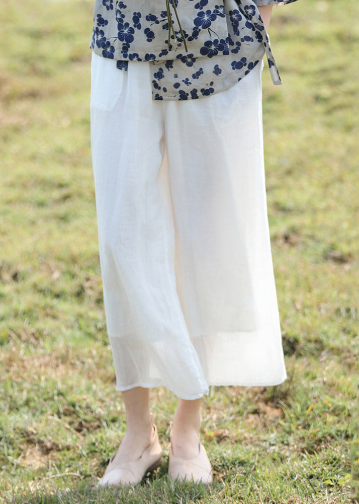 Elastic Crop Simple Summer Yellow Linen Pockets Waist Pantss