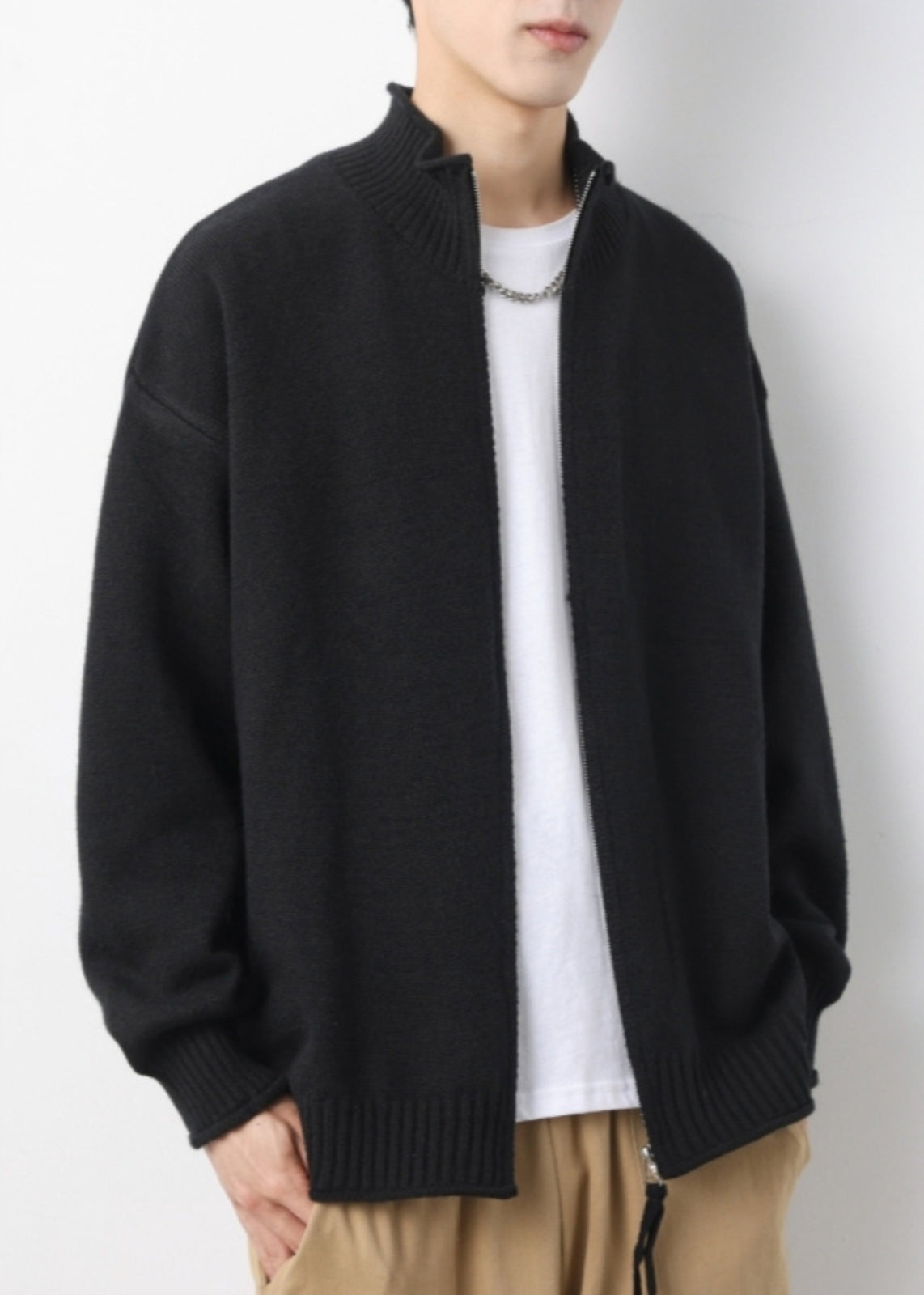 Zip Cardigans Simple Knit Solid Yellow Mens Up Spring