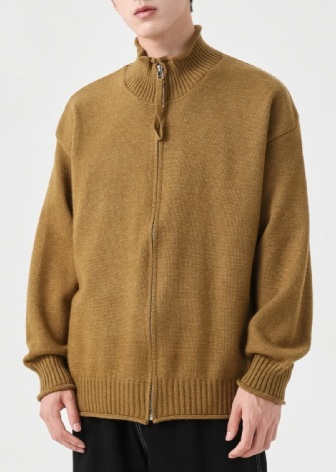 Zip Cardigans Simple Knit Solid Yellow Mens Up Spring