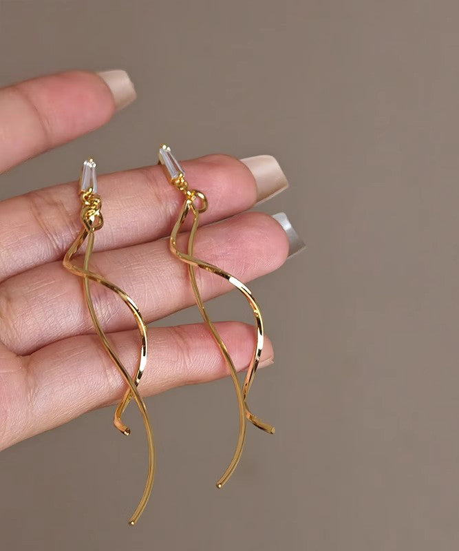Copper Line Skinny Drop Earrings Gold Tassel