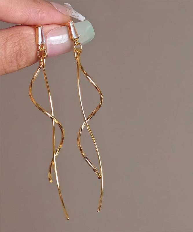 Copper Line Skinny Drop Earrings Gold Tassel