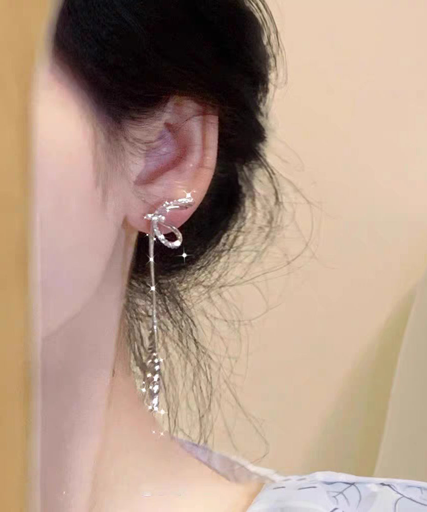 Drop Skinny Earrings Tassel Silk Overgild Copper Bow Zircon