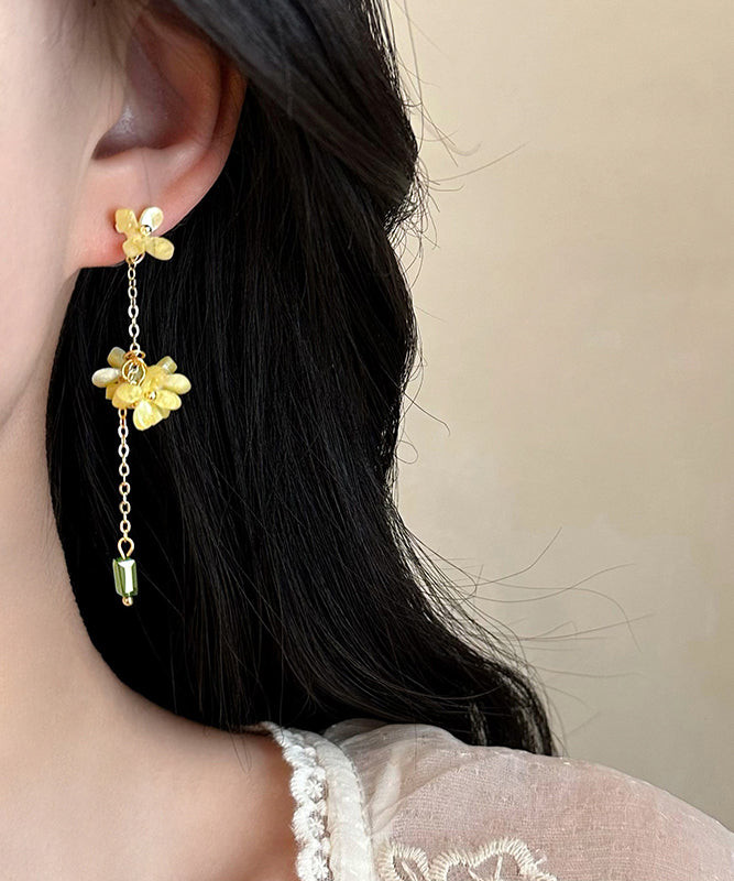 Osmanthus Earrings Drop Acrylic Flower Skinny Tassel Yellow