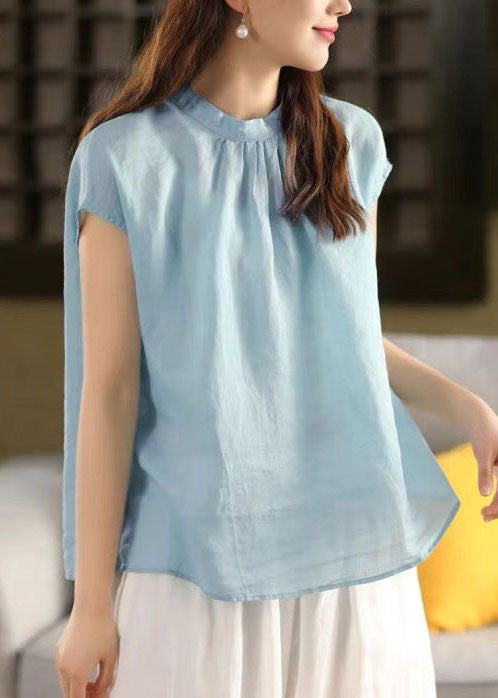Linen Tops Collar Blue Sky Oversized Stand Summer