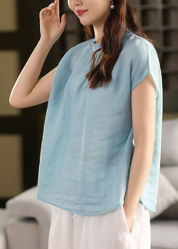 Linen Tops Collar Blue Sky Oversized Stand Summer
