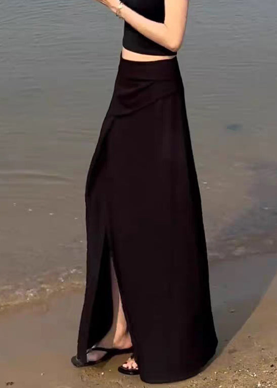 Summer Open Waist High Side Cotton Black Skirts Slim Fit