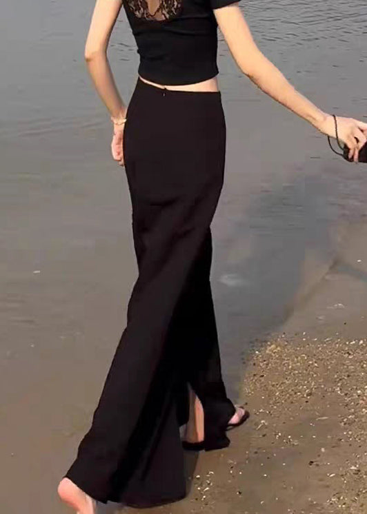 Summer Open Waist High Side Cotton Black Skirts Slim Fit