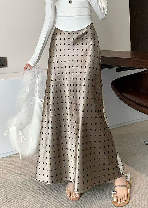 Dot Champagne Color Fall Slim Skirts Waist Fit Silk High