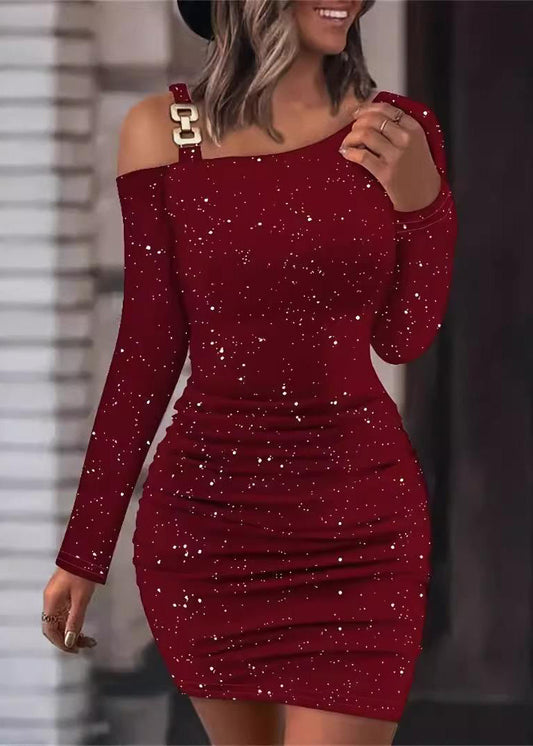 Fit Sequins Mid Shoulder Slim Mulberry Cold Fall Dresses