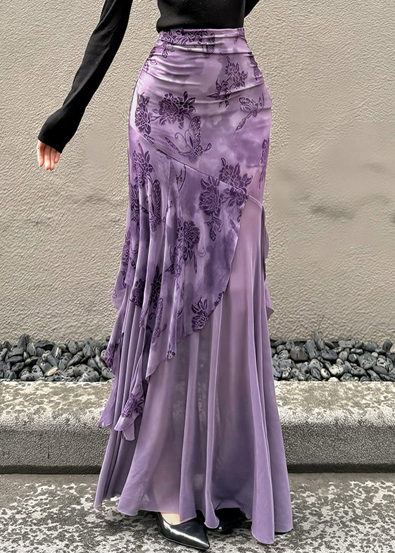 Fit Purple Skirt Slim Summer Tulle Asymmetrical Patchwork