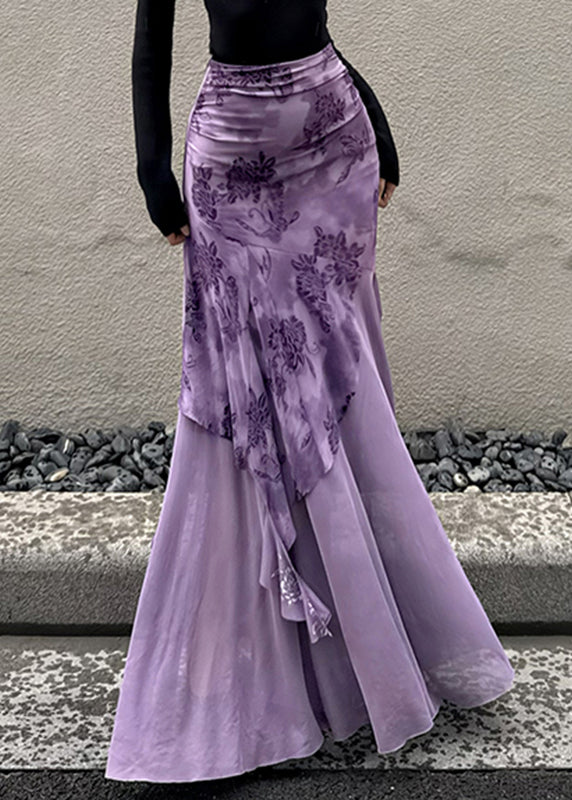 Fit Purple Skirt Slim Summer Tulle Asymmetrical Patchwork