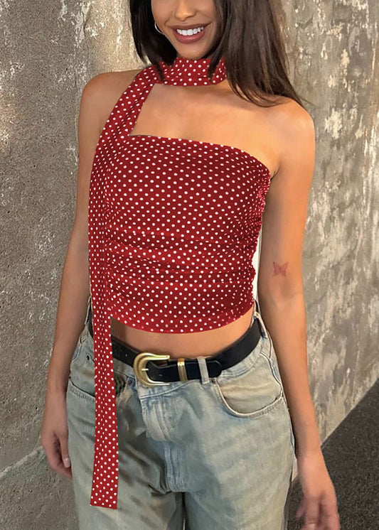 Cotton Red Fit Vest Sleeveless Bow Dot Slim