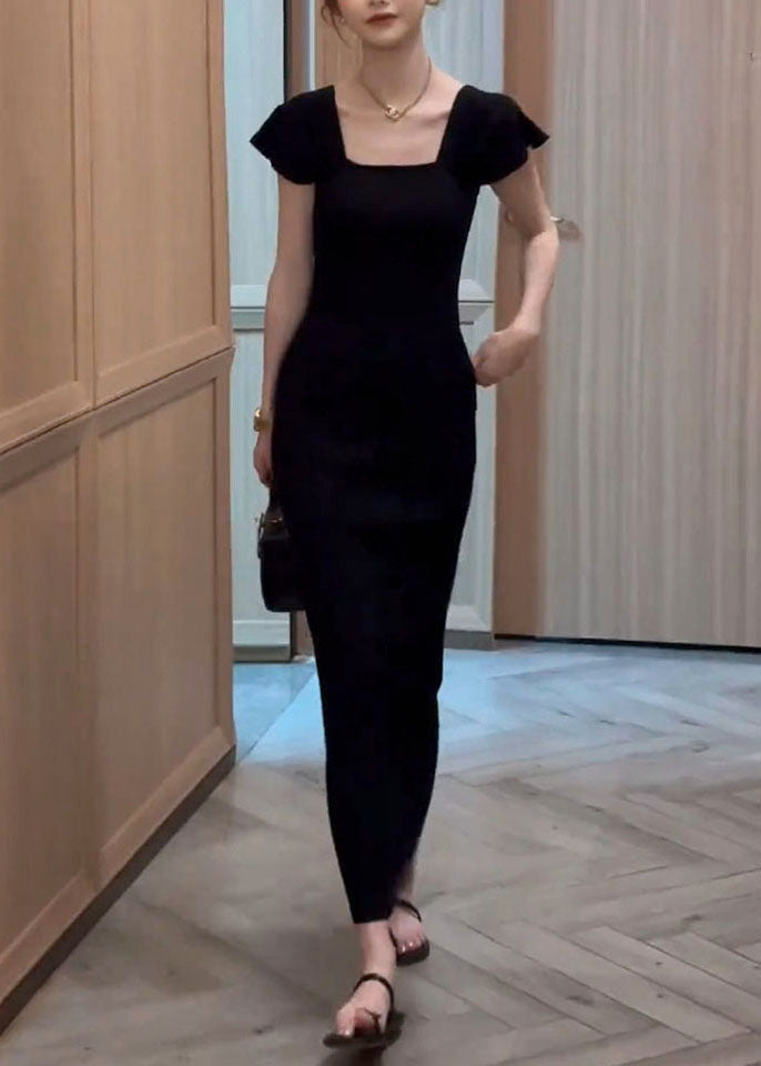 Fit Pockets Dresses Slim Long Square Summer Striped Collar Cotton