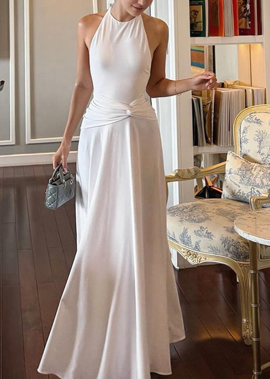 Sleeveless Dress Ankle Backless Slim White Fit Cotton