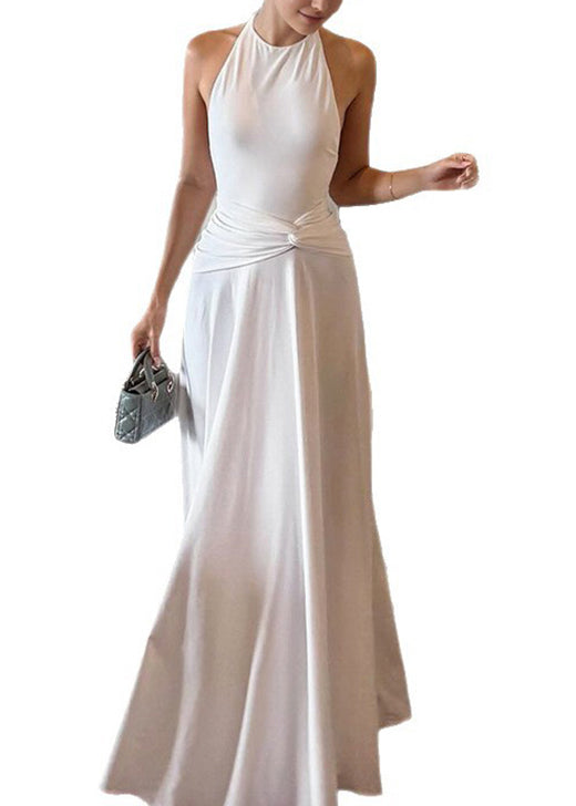 Sleeveless Dress Ankle Backless Slim White Fit Cotton