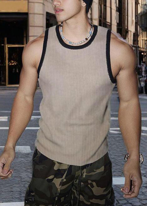 Fit Patchwork White Striped Solid Slim Men Cotton Tank Sleeveless
