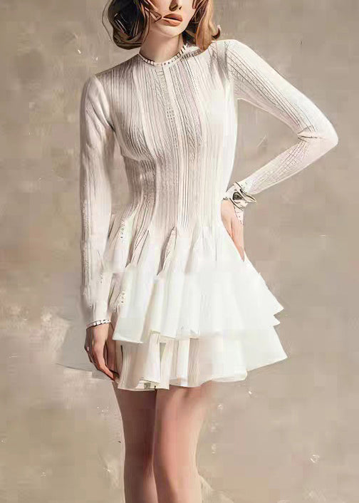Waist Fall Zippered Fit White Dress Mid High Lace Slim