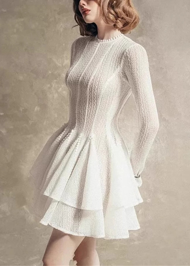 Waist Fall Zippered Fit White Dress Mid High Lace Slim