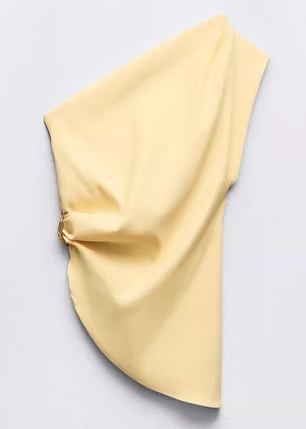 Asymmetrical Shoulder Slim Cotton Vest Cold Solid Fit Yellow
