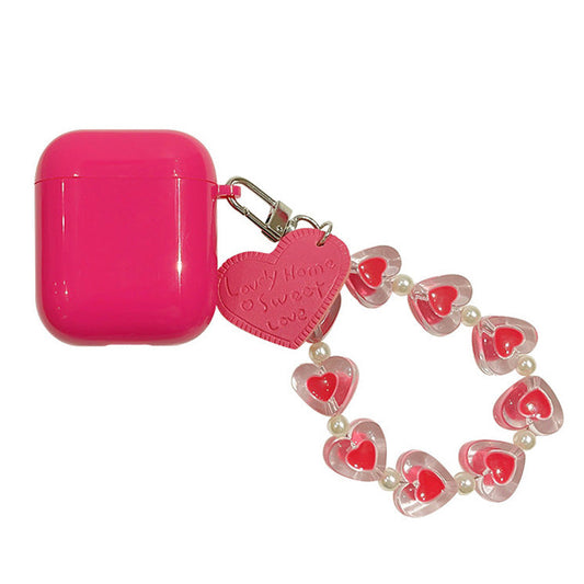 Solid Color Heart Chain AirPods Case