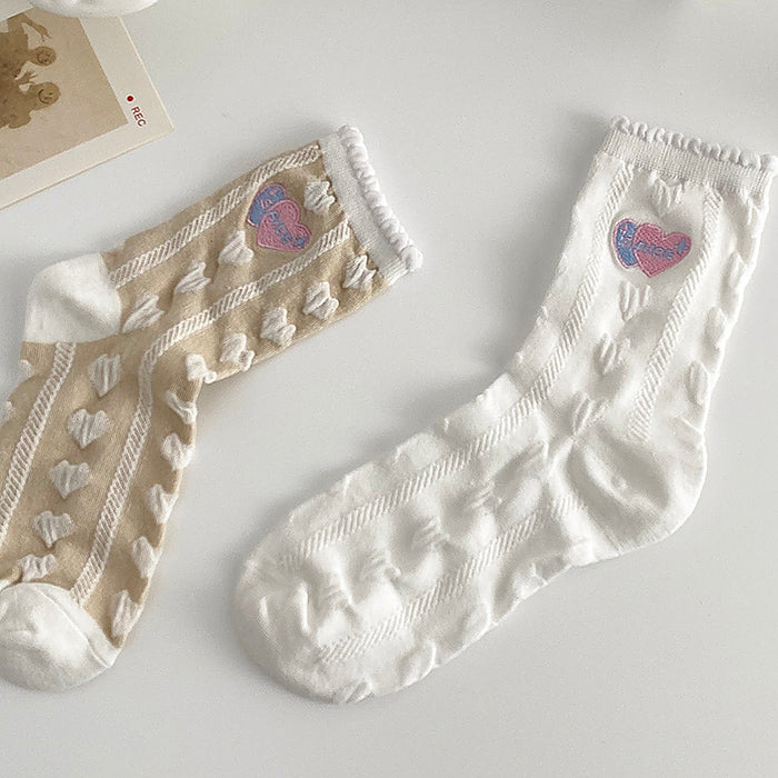 Sweet Heart Embroidery Socks