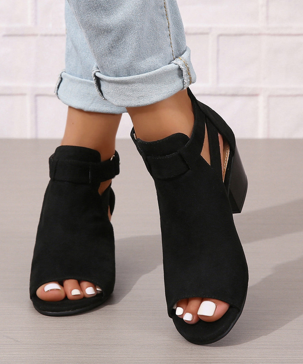 Soft Splicing Chunky Sandals Peep Toe Grey Suede AP1032