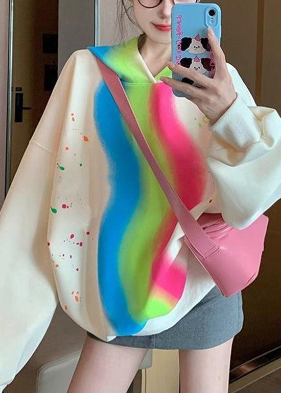 Streetwear Apricot Hooded Tie Dye Cotton Sweatshirts Spring YF009