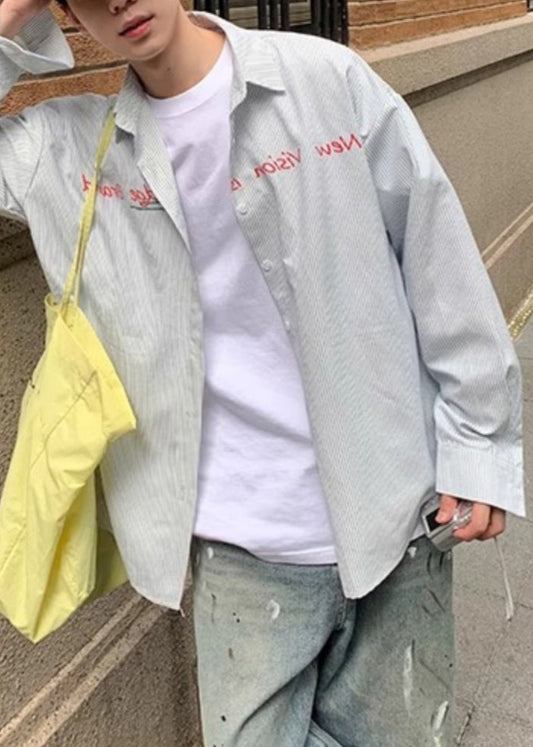 Collar Men Pan Shirts Letter Cotton Spring Blue Peter Striped