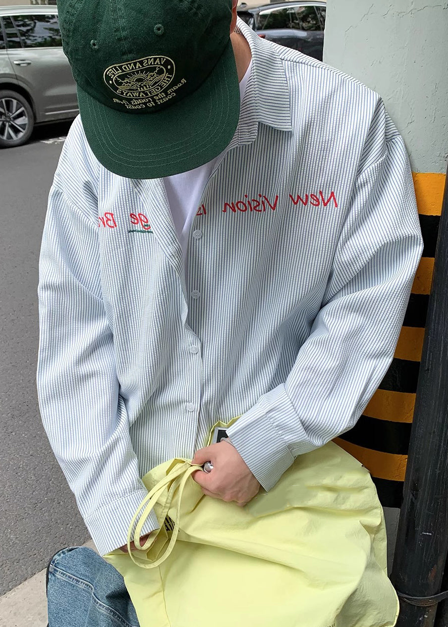 Collar Men Pan Shirts Letter Cotton Spring Blue Peter Striped