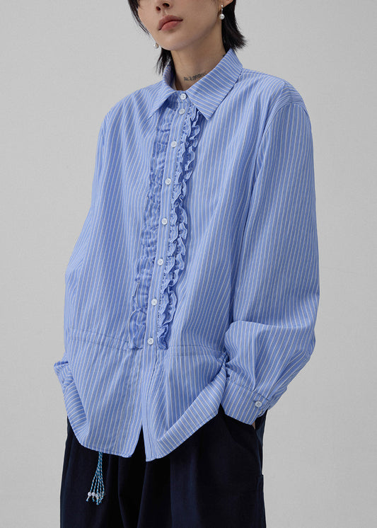 Shirt Blue Striped Fall Pan Peter Cotton Ruffled Collar