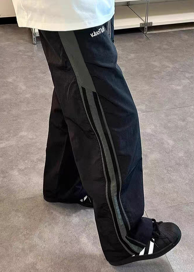 Patchwork Elastic Mens Thin Green Pants Cotton Striped Waist