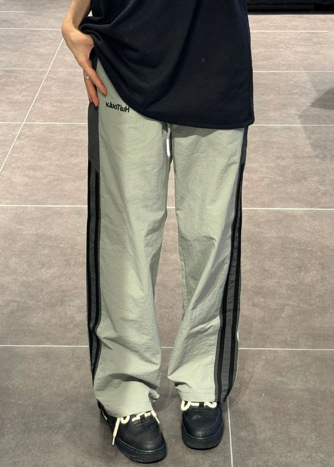 Patchwork Elastic Mens Thin Green Pants Cotton Striped Waist