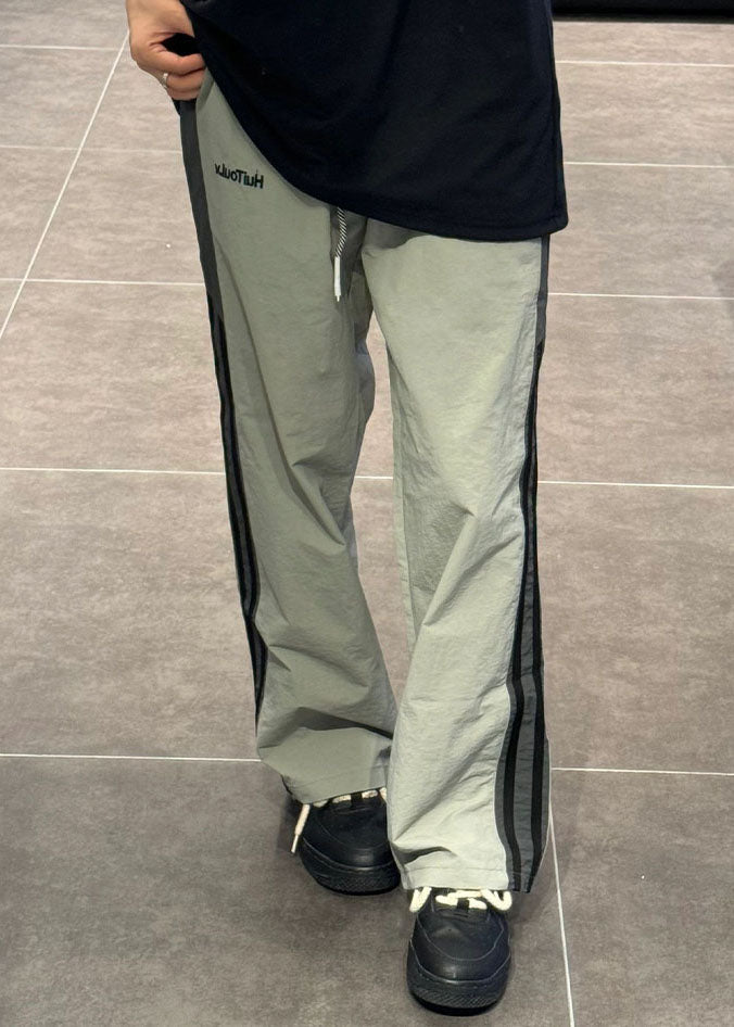 Patchwork Elastic Mens Thin Green Pants Cotton Striped Waist