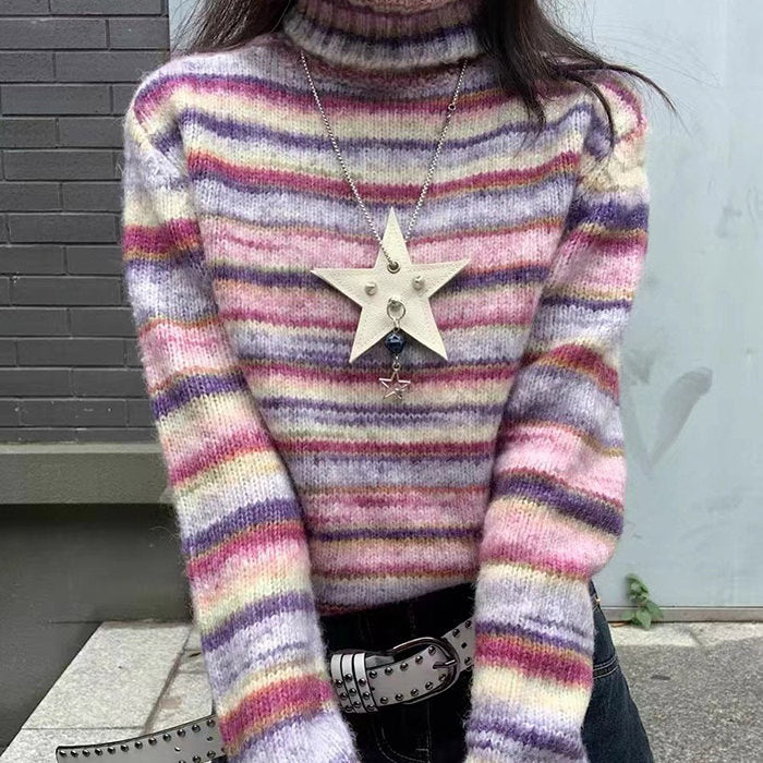 Striped Colorful Turtleneck Sweater