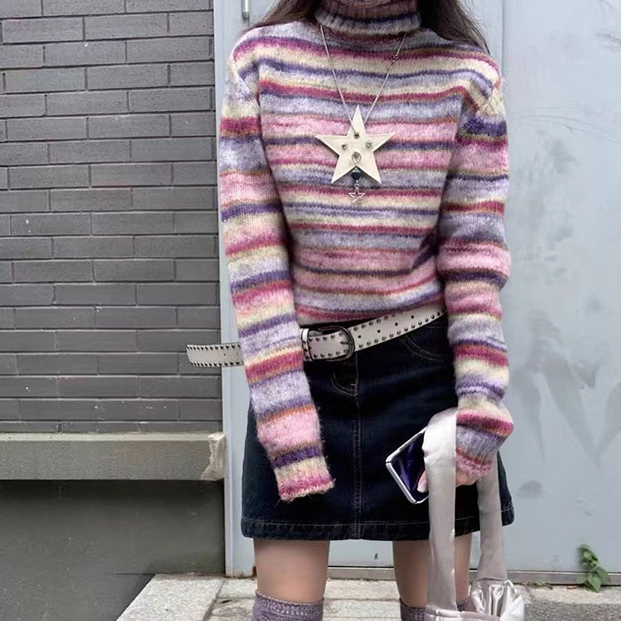 Striped Colorful Turtleneck Sweater