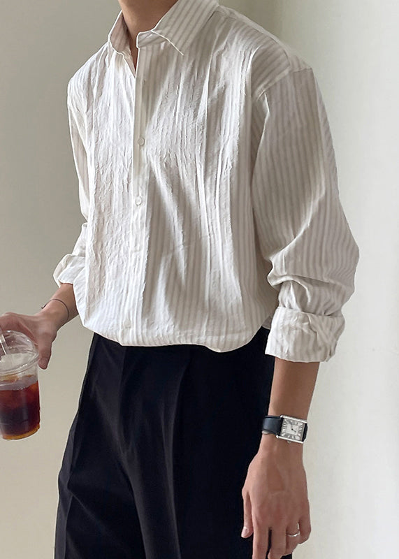 Cotton Spring Shirt Peter Striped Collar White Button Pan Men