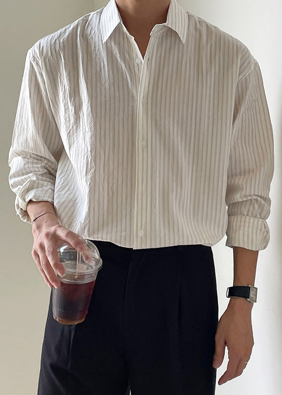 Cotton Spring Shirt Peter Striped Collar White Button Pan Men