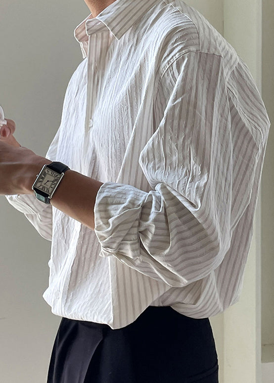 Cotton Spring Shirt Peter Striped Collar White Button Pan Men