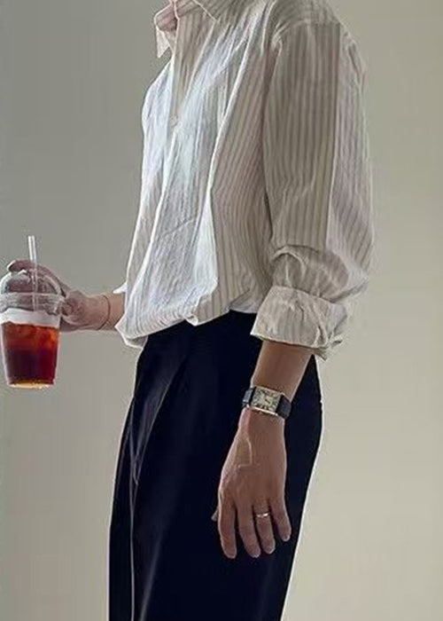 Cotton Spring Shirt Peter Striped Collar White Button Pan Men