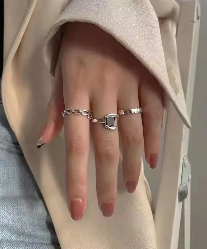 Out Style Rings Agate Hollow Alloy Three-Piece Set