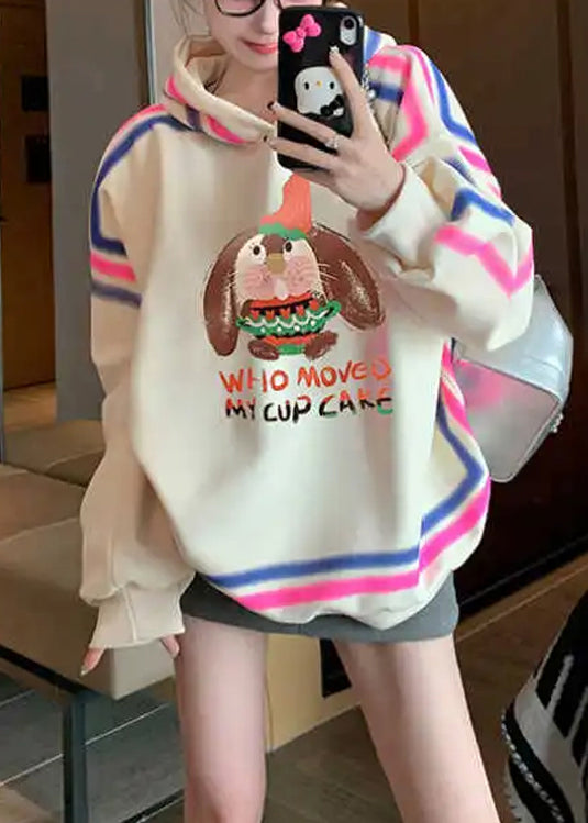 Style Apricot Hooded Cartoon Print Cotton Pullover Streetwear Spring YF006