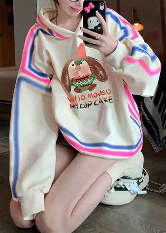Style Apricot Hooded Cartoon Print Cotton Pullover Streetwear Spring YF006