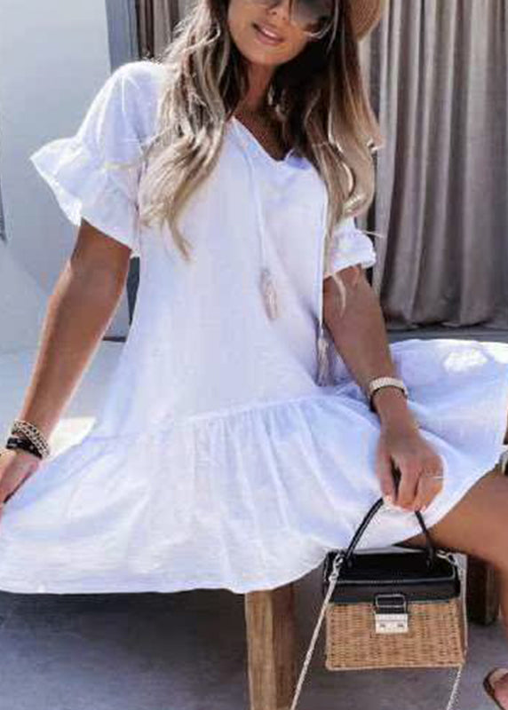 Mid Style Vacation Baby Blue Neck Patchwork Dresses V Summer